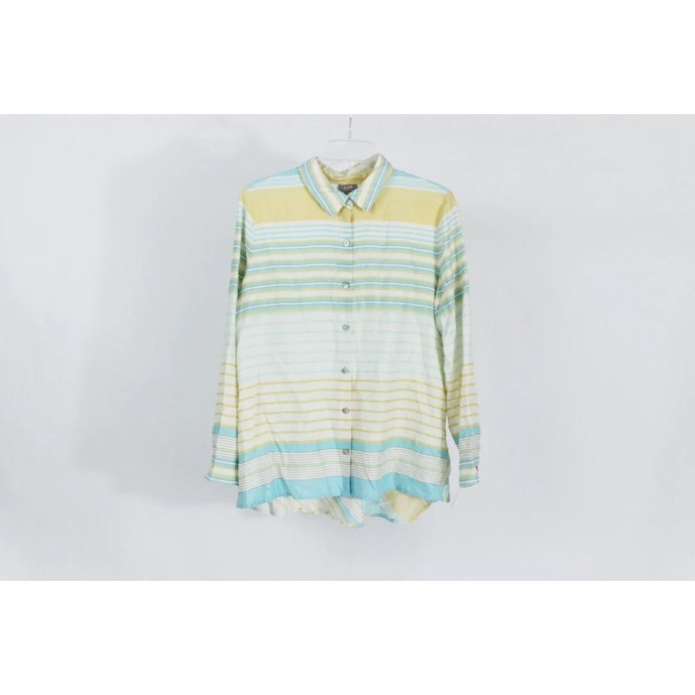 J.Jill Silk Blue & Yellow Striped Button Down Shirt Size XS Petite
